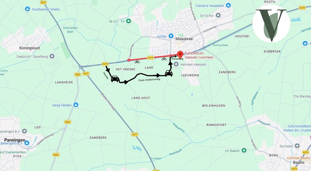 Werkzaamheden N275 route naar Tuincentrum Vaessen via Helden, Panningen, Beringe